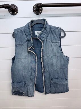 BKE Frayed Edge Denim Vest in Light Blue